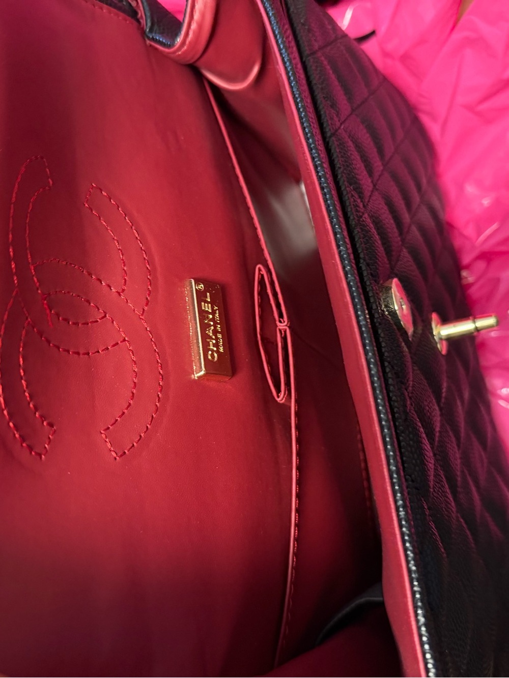 Black Quilted Leather Shoulder Top-Handle Bag with Gold Hardware - Picture 3 of 4